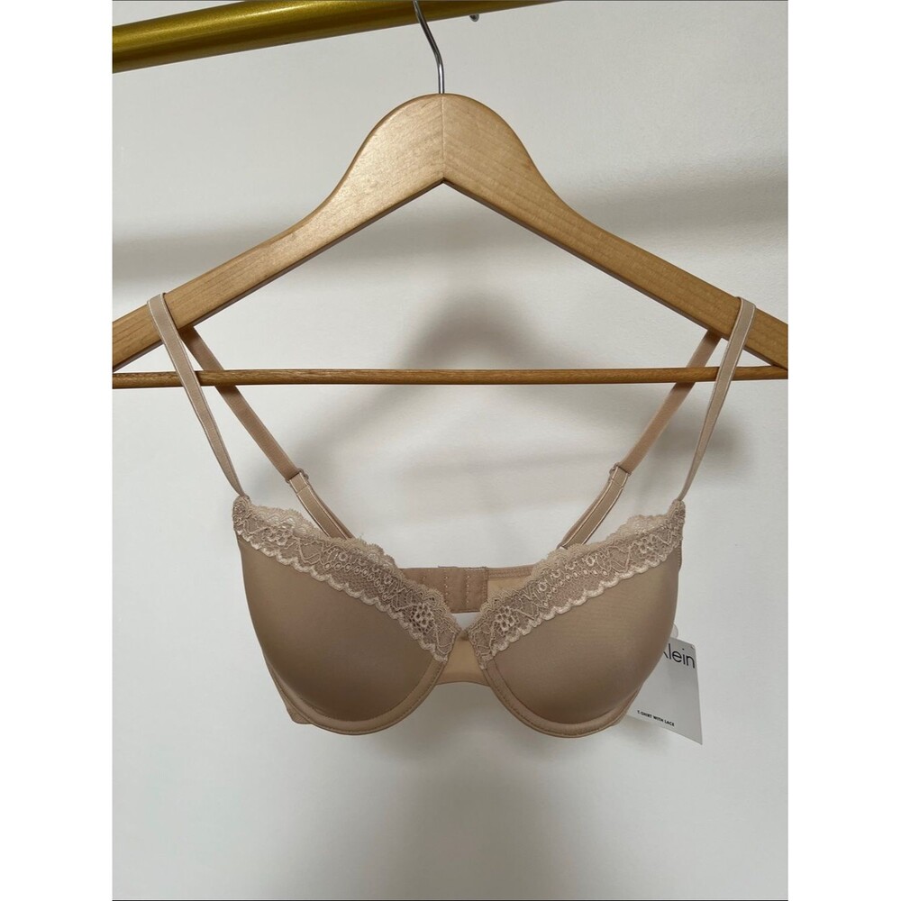 Calvin Klein Beige Lace-Trim Underwire T-Shirt Bra- 32C
